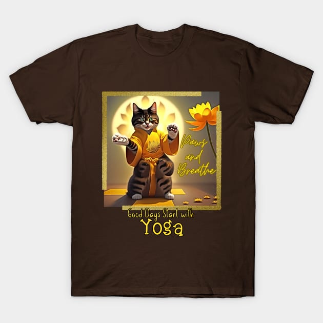 Good Days Start with YOGA (cat paws and breathe) T-Shirt by PersianFMts